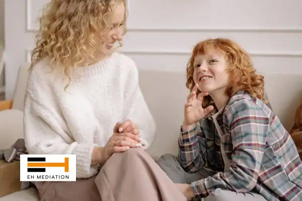 Happy mother and child after sorting child arrangements mediation Poole