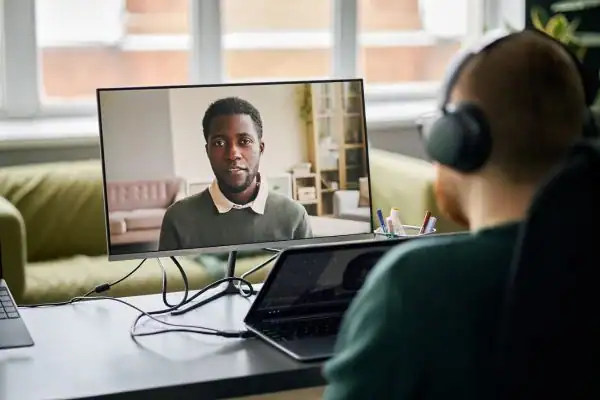 Man attending online mediation Poole MIAMS session